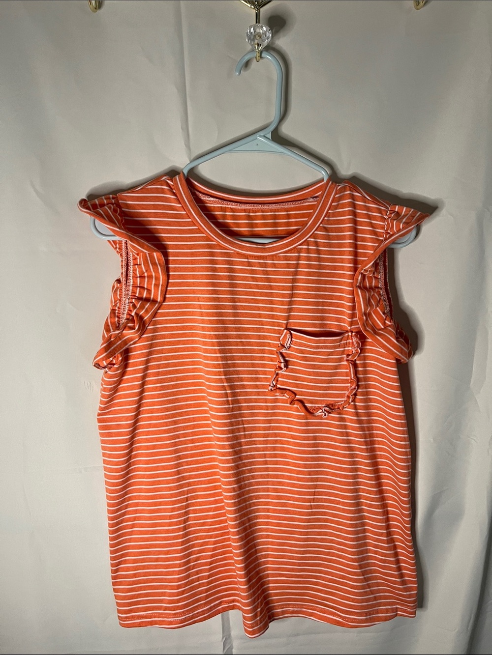 SHEIN Orange & White Striped Ruffle Sleeve Tank